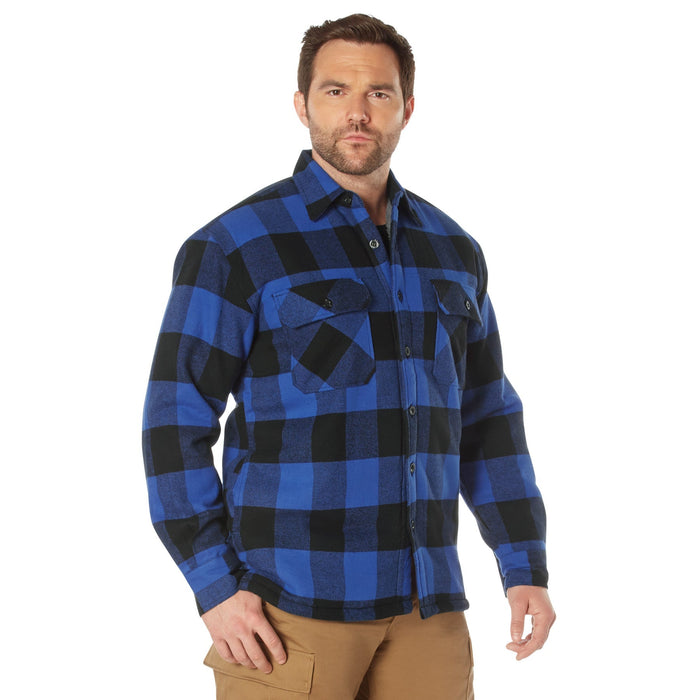 Mens Extra Heavyweight Buffalo Plaid Sherpa Lined Flannel Shirts - Blue by Rothco