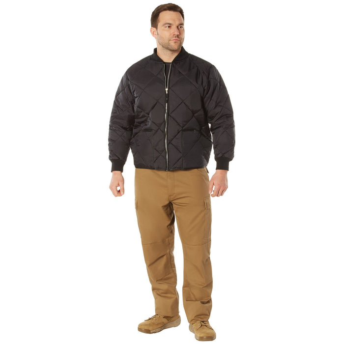 Mens Diamond Nylon Quilted Flight Jacket - Black by Rothco